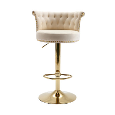 Velvet Bar Chair, 360° Rotating Kitchen Chair With Adjustable Height, Soft Pillow Dining Chair With Handmade Backrest, Modern Cafe Chair With Gold Accents, Stylish Bar Stool For Home
