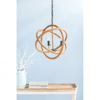 3- Light Farmhouse Chandelier, Rope Chandelier Globe Hanging Light Fixture With With Adjustable Chain For Kitchen Dining Room Foyer Entryway, Bulb Not Included