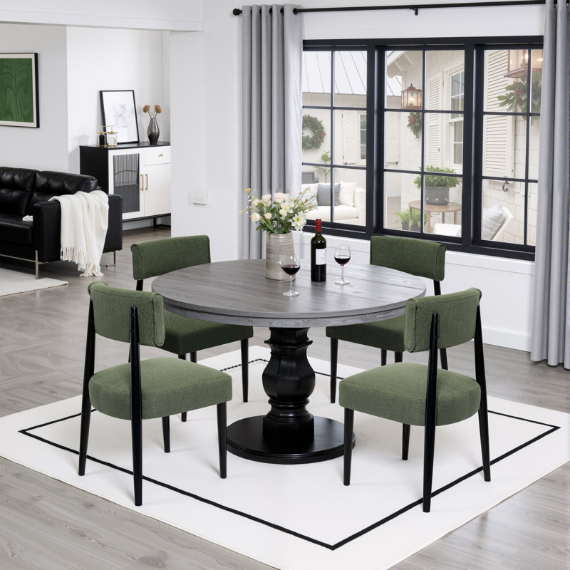 Upholstered Solid Wood Dining Chair Side Chair, Green, Black