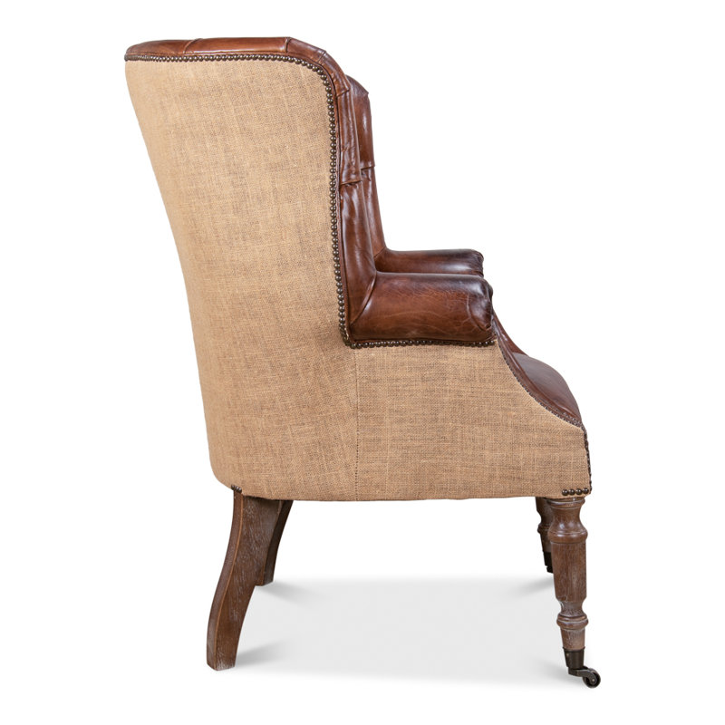Welsh Wingback Chair, Vintage Cigar Genuine Leather