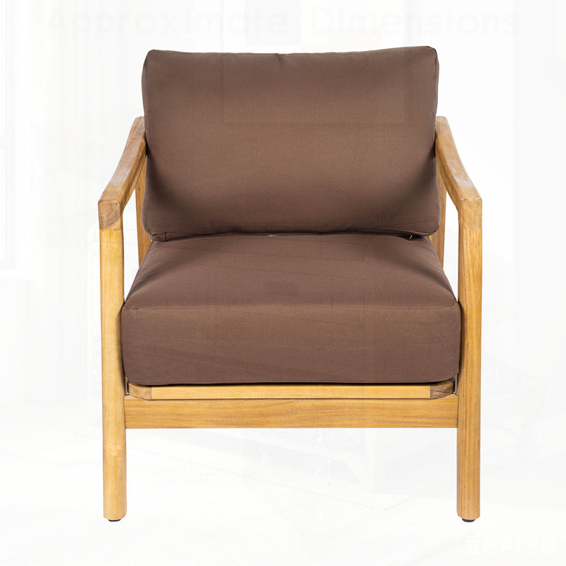 Élégant fauteuil club d'extérieur avec structure en bois d'acacia, dossier en corde et coussins hydrofuges pour patio / cour arrière / terrasse