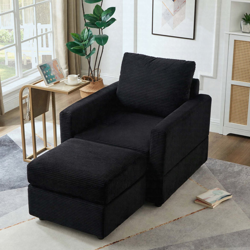Chaise longue classique en velours côtelé, canapé confortable, fauteuil d'appoint rembourré, Black