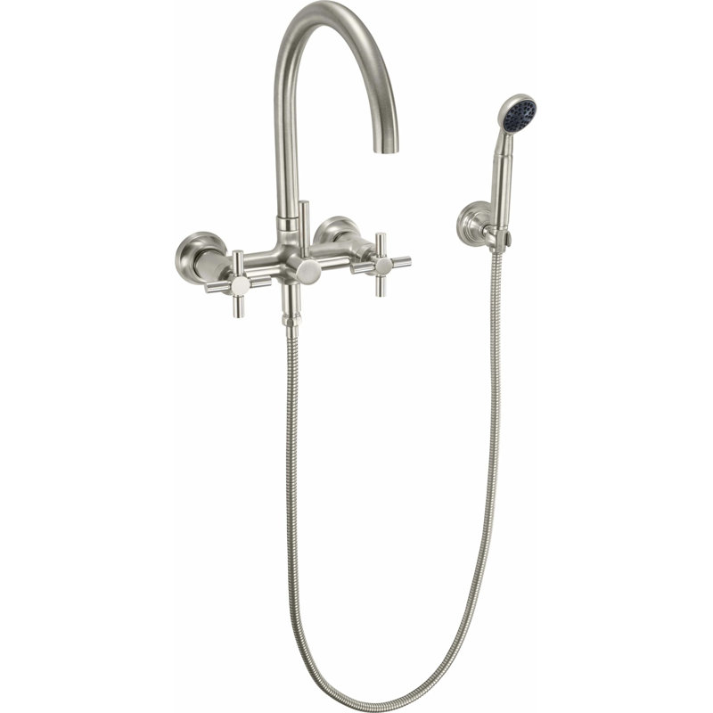 Descanso Tub Filler with Diverter, Satin Nickel/Silver, Cross Handle