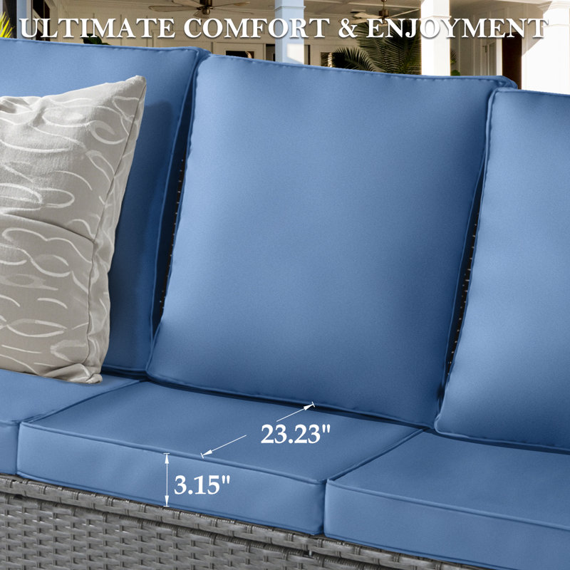 Ensemble de conversation pour patio 6 pièces en osier avec chaises berçantes pivotantes, housse et coussins, Bleu