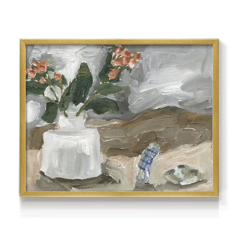 Vase de fleurs roses III - reproduction encadrée - réarmable, H 8 po x l 10 po
