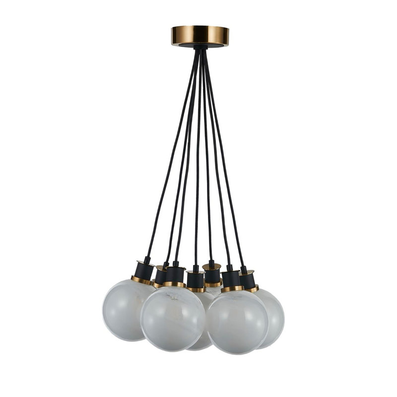 Lustre 7 lumières Rickey - noir - laiton brossé - verre Rickey, Clair