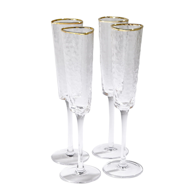 Hammered Champagne Glass-Clear w/Gold Rim