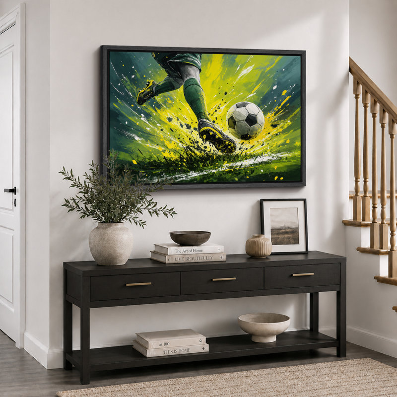 «Soccer Kick Action Sports», images de salle de jeux, impression sur toile encadrée, H 16 po x l 24 po x P 1,5 po, Cadre noir