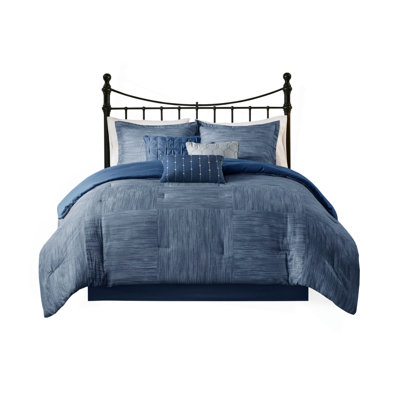 7 Piece Printed Seersucker Comforter Set Navy