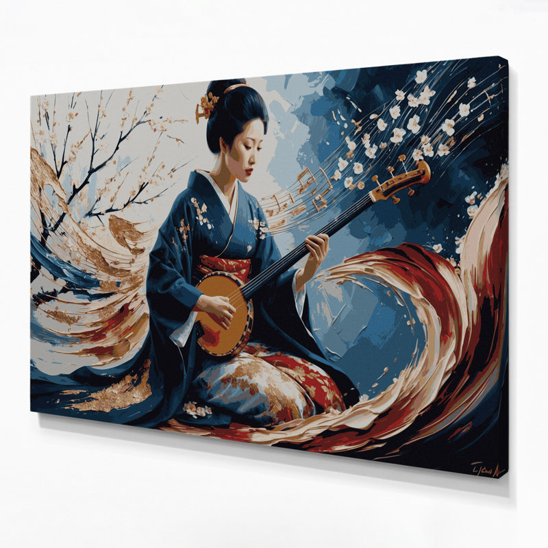«Music Shamisen», art mural sur toile mauve, H 11 po x l 14 po