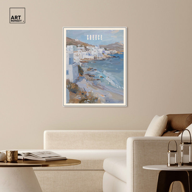 Fenêtre sur la Grèce, toile d'art côtier par Art Remedy, White Framed, H 55 po x l 37 po