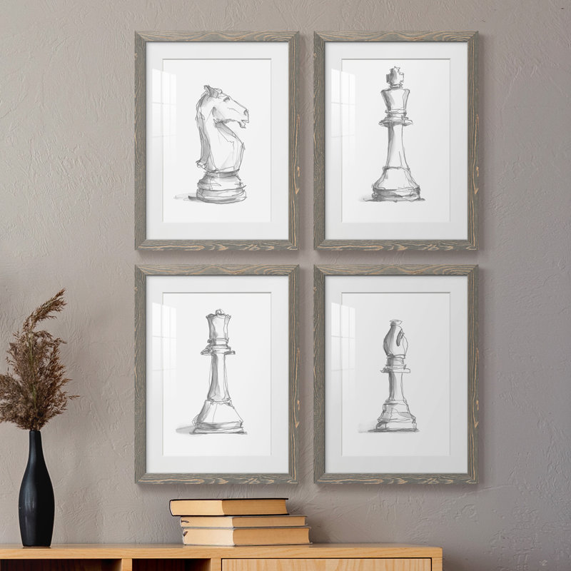 Chess Room Study I - Ensemble de 4 reproductions de cadres photo, Gris, H 31,5 po x l 47 po x P 1,5 po