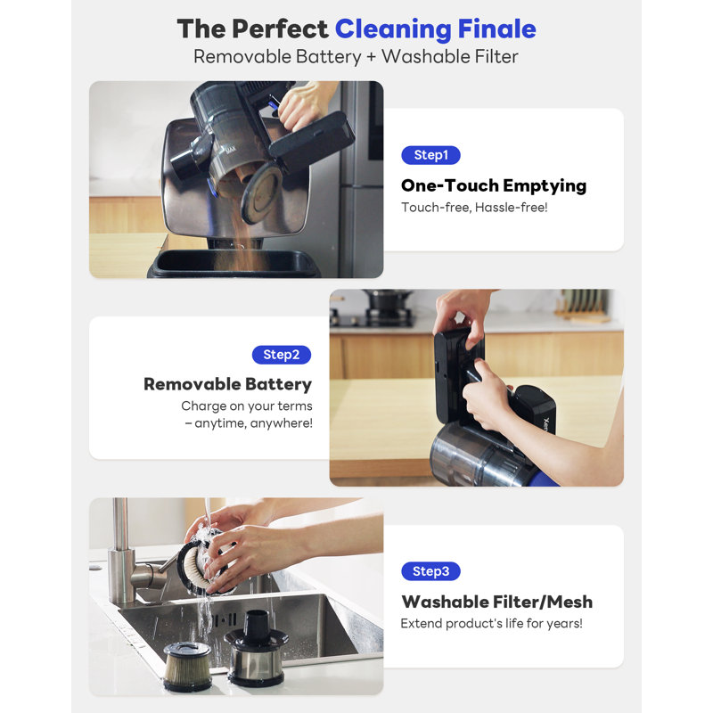 45KPA Cordless Stick Vacuum Cleaner, 6-in-1 Lightweight Vacuum with Powerful Suction for Carpets, Pet Hair & Hardwood Floors, Up to 40 Mins Runtime, Rechargeable for Home Use