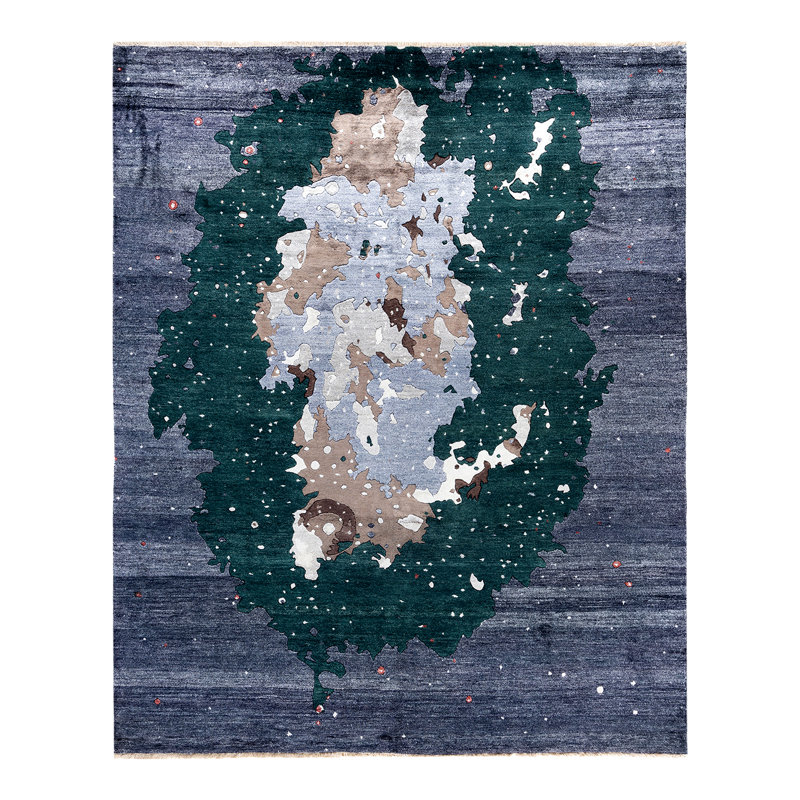 Tapis noué à la main de conception unique Ikat - gris, 8 pi 0 po x 9 pi 10 po