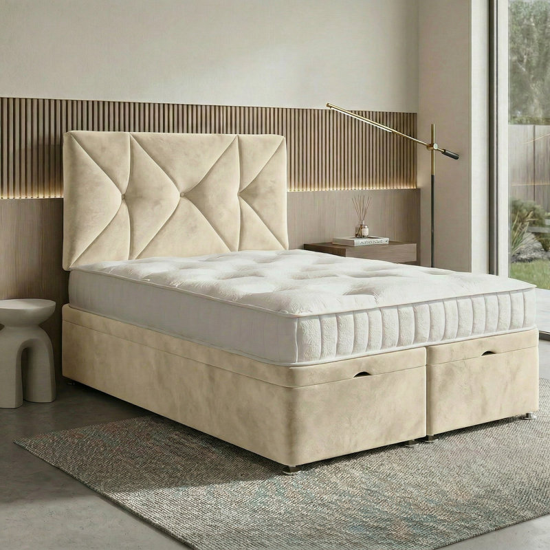 Eclipse Ottoman Storage Bed, Cream, Double