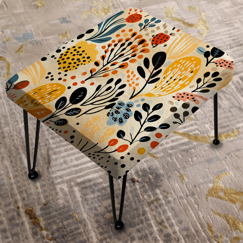 Addisson - Repose-pieds rectangulaire beige et jaune Boho Botanical