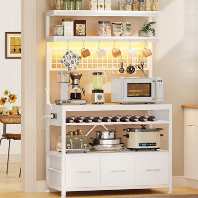 Bakers Rack With Power Outlet And Led Light