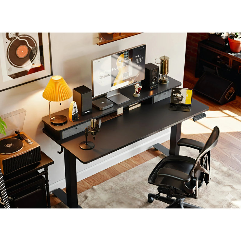 Height Adjustable Standing Desk, Black/Black, 47.24" H x 40" W x 23.63" D