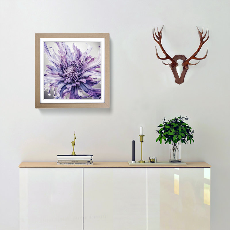 Lavender Flower Abstract Art No.2 - Single Picture Frame Print on Wood, Oak