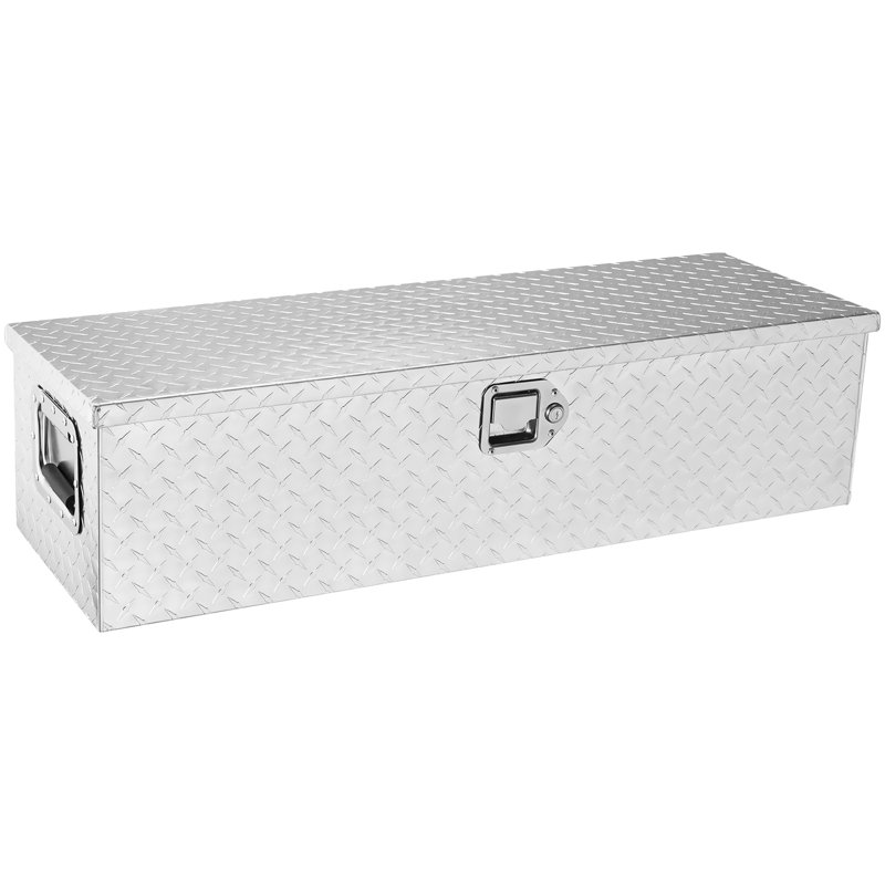 Boîte à outils spacieuse en aluminium pour remorque, lit de camion et véhicule récréatif, coins améliorés, 39 po x 13 po x 10 po, argent avec clés verrouillables Poignée latérale robuste, clés, rangement pour véhicule