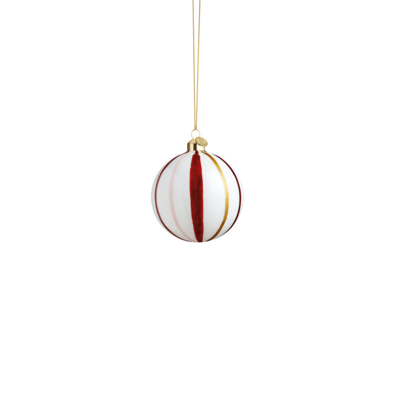 Souvenir 3.1'' Striped Glass Ball Ornament, White/Red