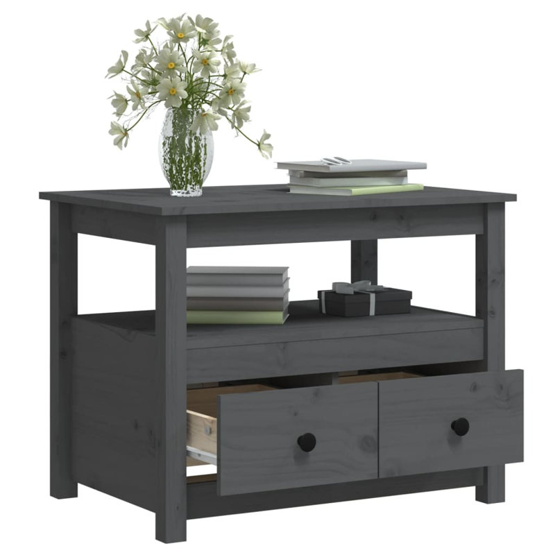 Kitrina Solid Wood Four Leg Coffee Table with Storage, Grey