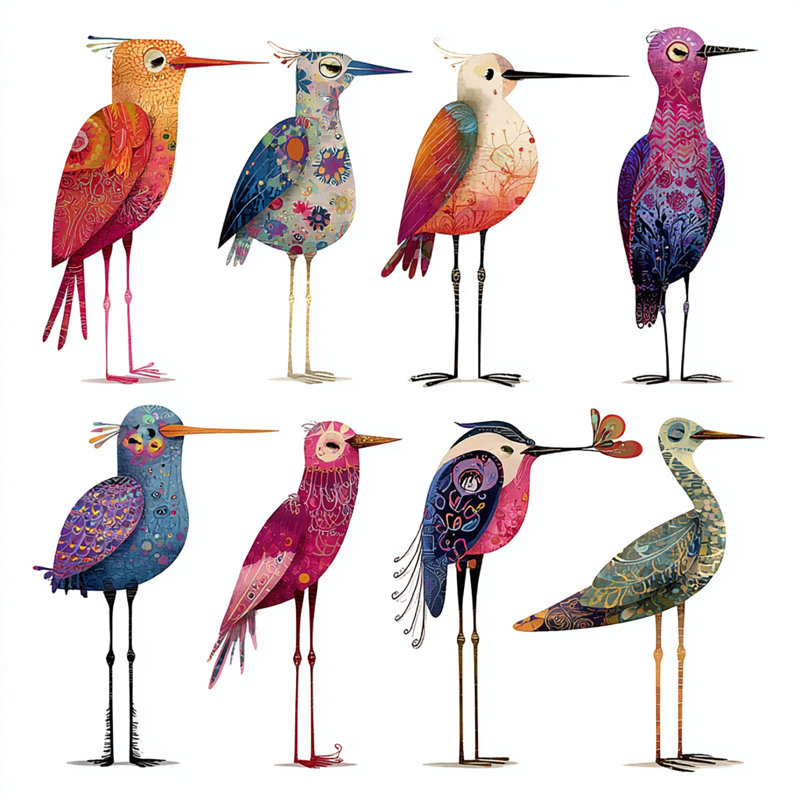 Art mural d'oiseaux fantaisistes