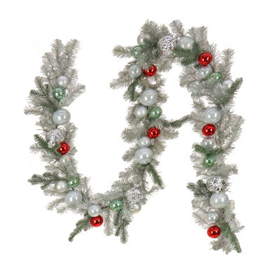 9' Christmas Be Merry Trimmed Silver Garland, 75 Pure White LED Lights