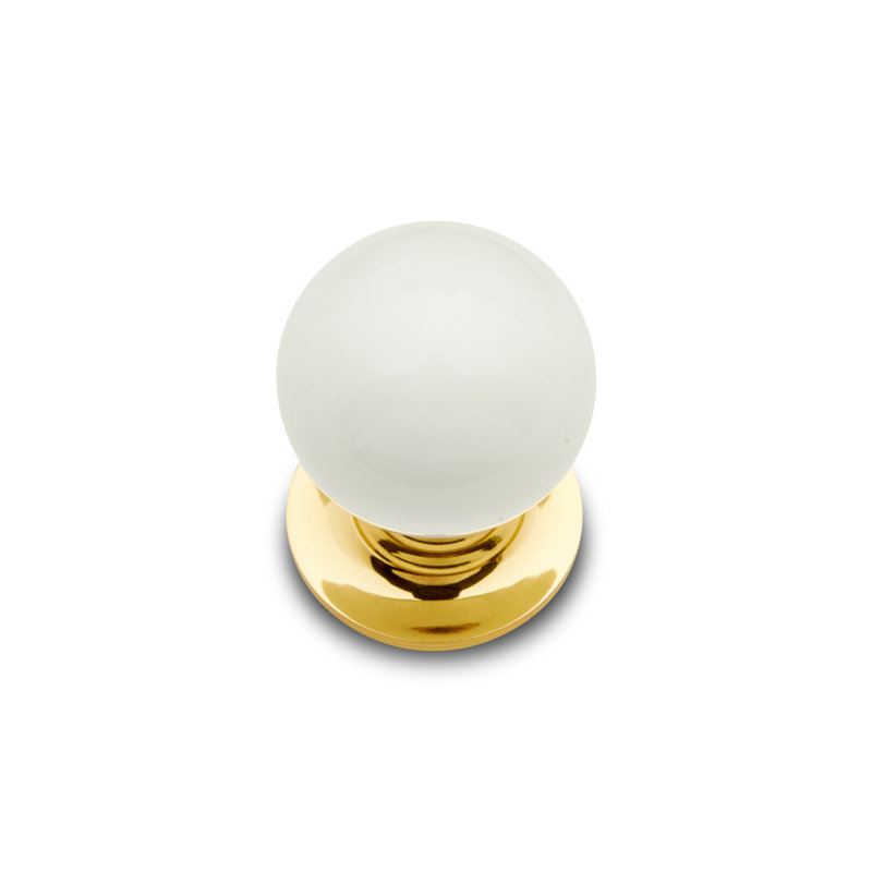 CK Series 1 1/4" Diameter Round Knob, White / Polished Brass, 1" H x 1" W x 1.38" D