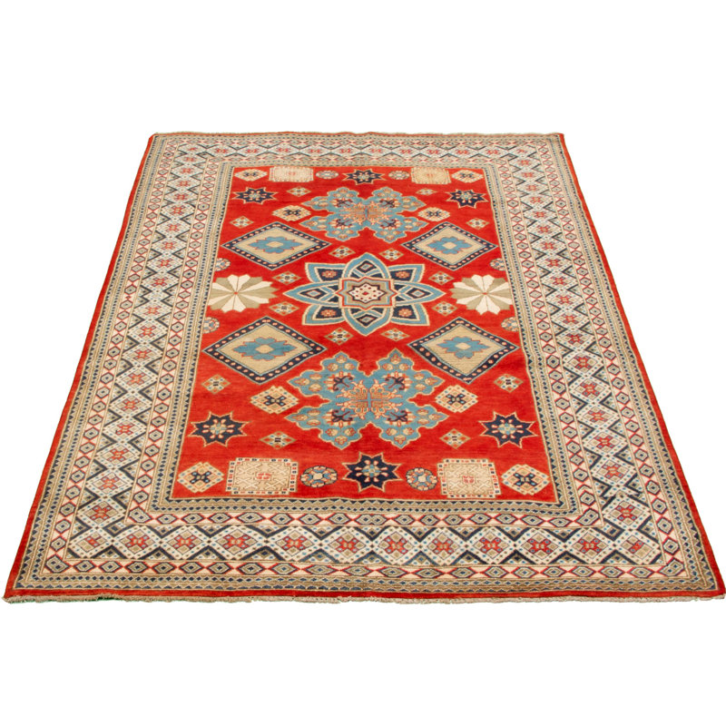 Tapis unique en laine noué à la main Gazni doré des années 2010 de 6 pi 5 po x 9 pi 8 po Qaiden