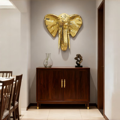 Statue murale 30,8 "à tête d'éléphant avec extérieur en losange en miroir