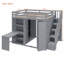 Structure de lit double pleine grandeur avec rangement pour garde-robe intégré, bureau et tablettes, gris-879331508