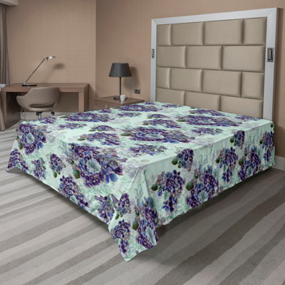 Ambesonne Vintage Flat Sheet Detailed Colorful Flowers Pale Purple and Sage Green