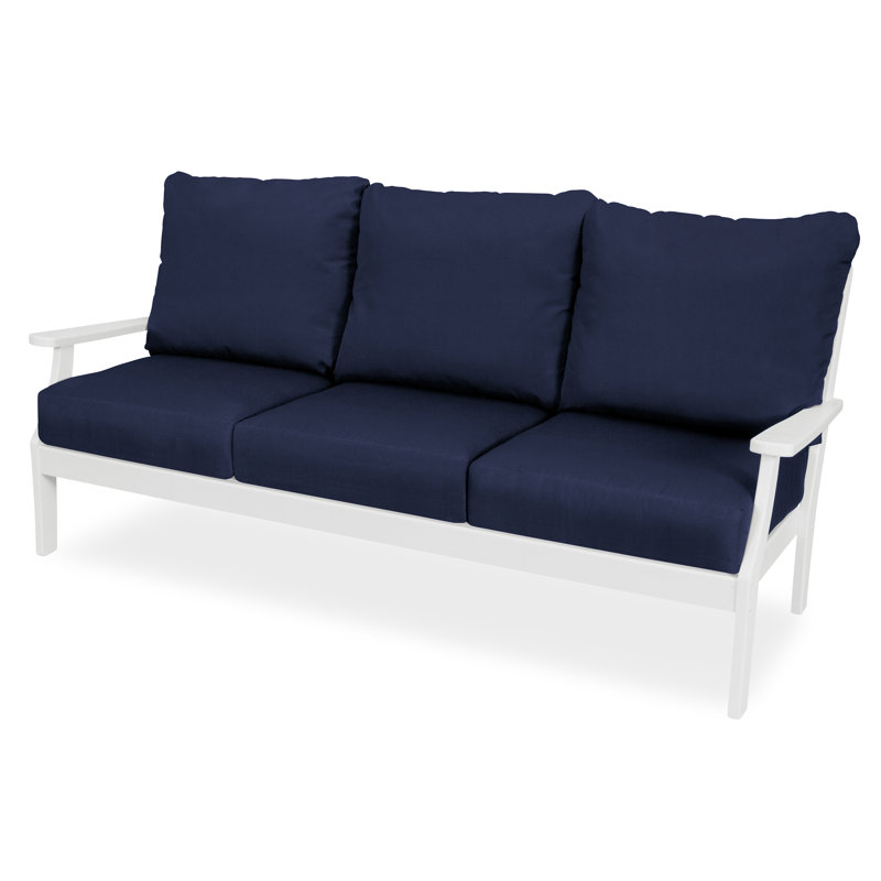 Yacht Club Deep Seating Sofa, White, Navy