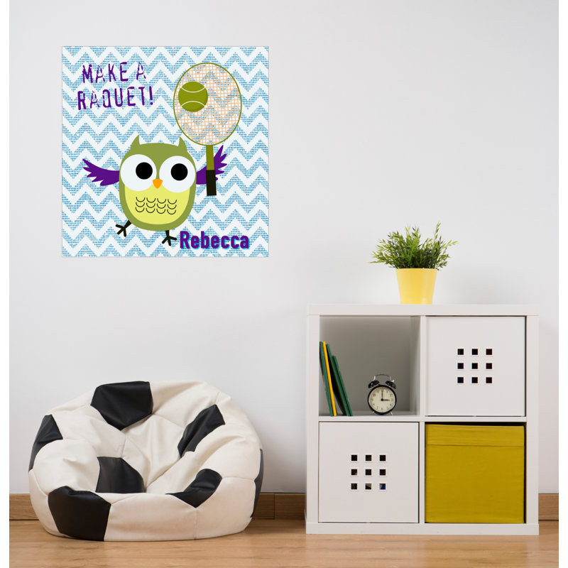 Décalcomanie murale personnalisée tennis hibou, H 24 po x l 24 po, Oui