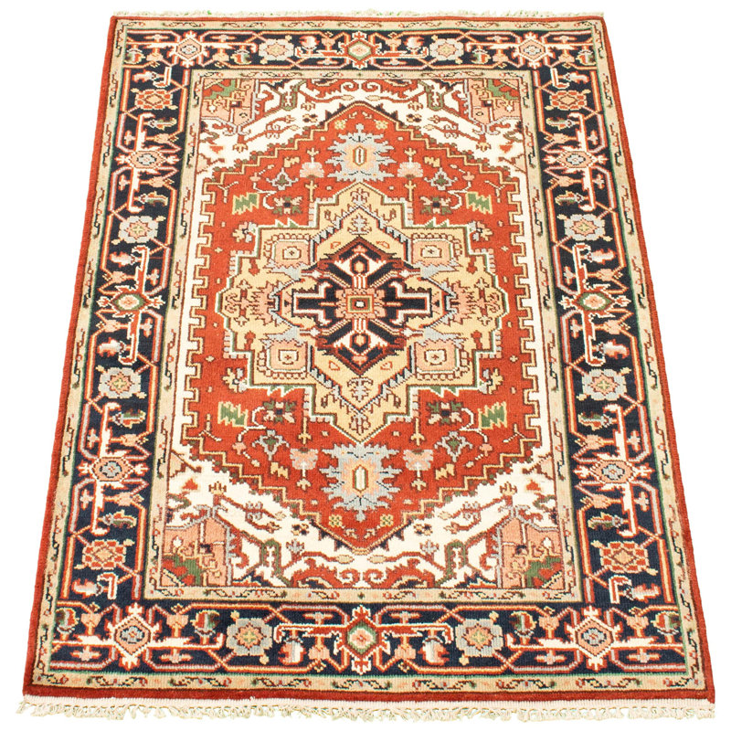Tapis décoratif en laine noué à la main de conception unique en laine de conception unique 4 pi 2 po x 6 pi 1 po Detavion