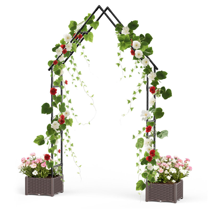 Treillis en forme d'arche de jardin en métal 95 po avec jardinières - Tonnelle résistante aux intempéries pour plantes grimpantes, décoration de patio