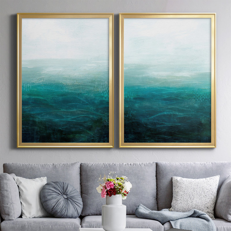 " Drifting Sea I " 2 - Pieces, Gold, 42.5" H x 61" W x 1.25" D