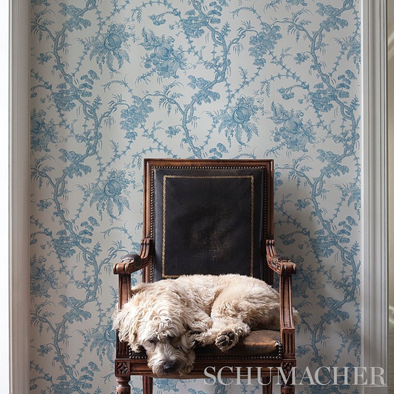 San Cristobal Toile Wallpaper, Blue