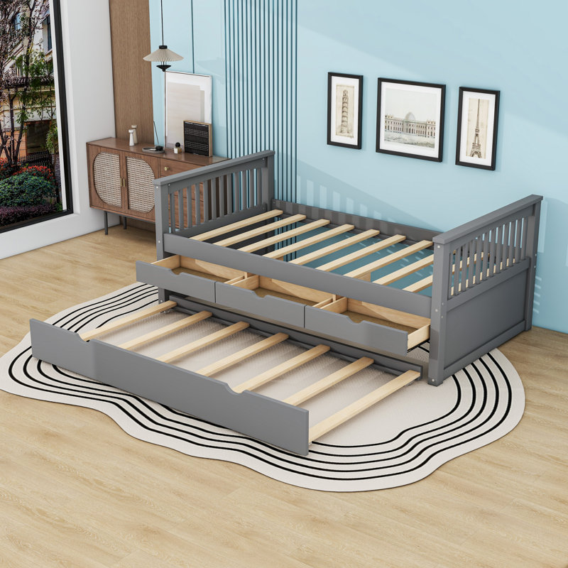 Twin Daybed with Drawers and Twin Trundle, Gray