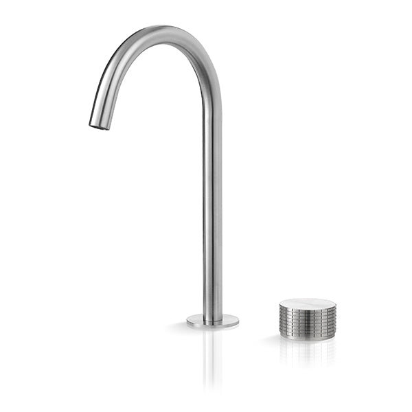 Acquaco Linki Kronos Deck Mount Two-Hole Single Handle Bathroom Lavatory Faucet with 5-7/8'' Spout Reach, Polished Black PVD