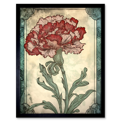 Pocklington Red Carnation Flower Bloom Art Nouveau - Single Picture Frame Print