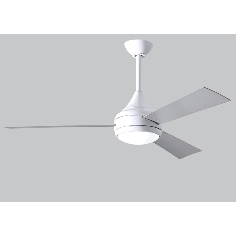 Donaire LED Outdoor Downrod Ceiling Fan, Gloss White, Brushed Stainless