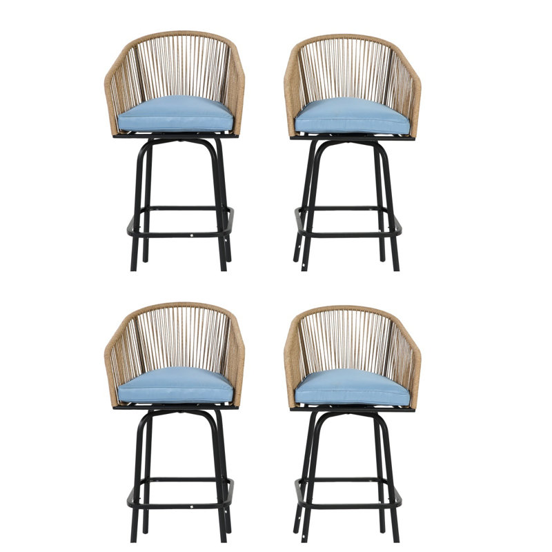 Outdoor Bar Stools Set, Patio Bar Stools With Armrests, All Weather Bar Chairs With Backrest, Bar Stools For Backyard, Garden, Pool, Balcony And Deck-Blue