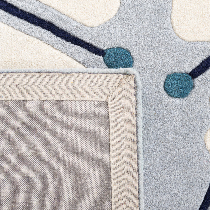 Tapis bleu / ivoire en laine / coton touffeté à la main Soho, Carré 6 pi