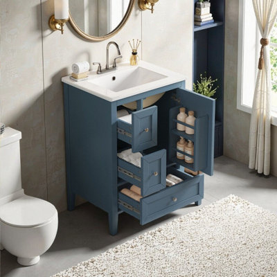 Meuble-lavabo moderne 24 po avec lavabo en céramique, tiroirs à fermeture en douceur et beaucoup de rangement UnaNoxa