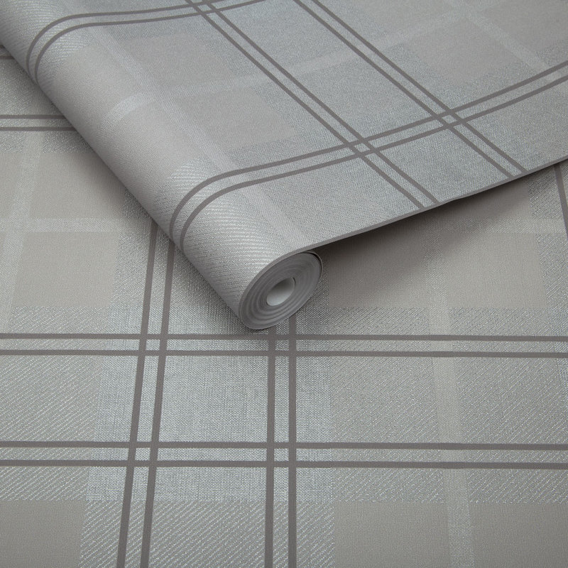 Tartan Plaid Metallic Wallpaper Roll, Silver