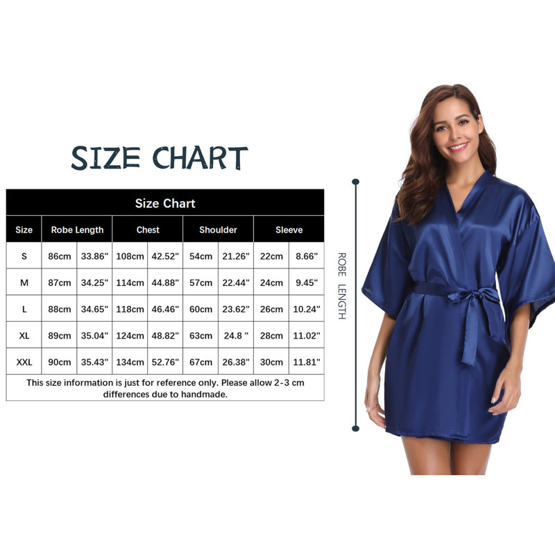 Renta Satin Above Knee Bathrobe, S, Blue