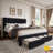 Upholstered Bed Frame with Storage Drawers – Velvet Platform Bed with Tufted Headboard & Rivets – No Box Spring Needed-366734279-366734264