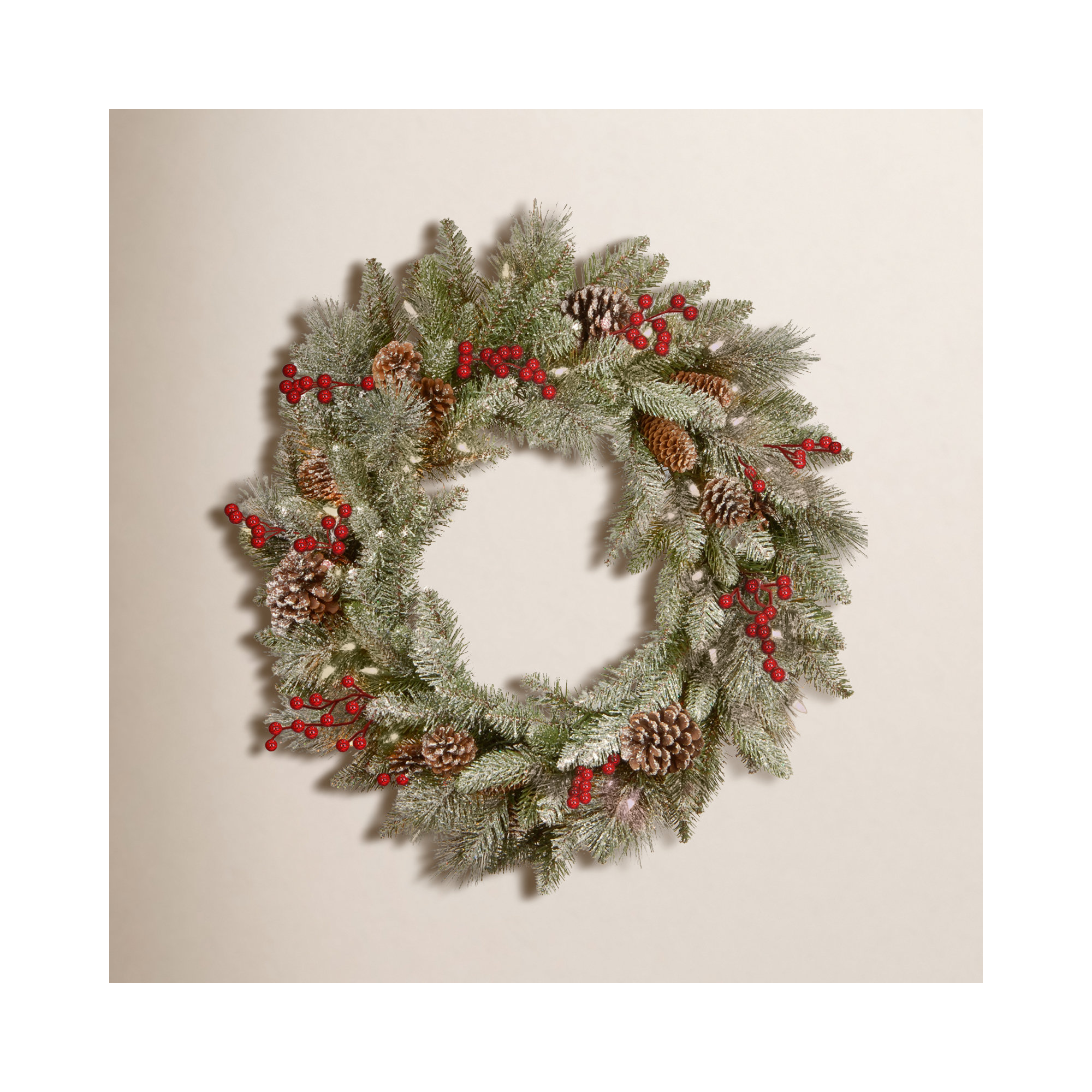 The Holiday Aisle® 24 in. Snowy Bristle Berry Wreath with Battery Operated LED Lights